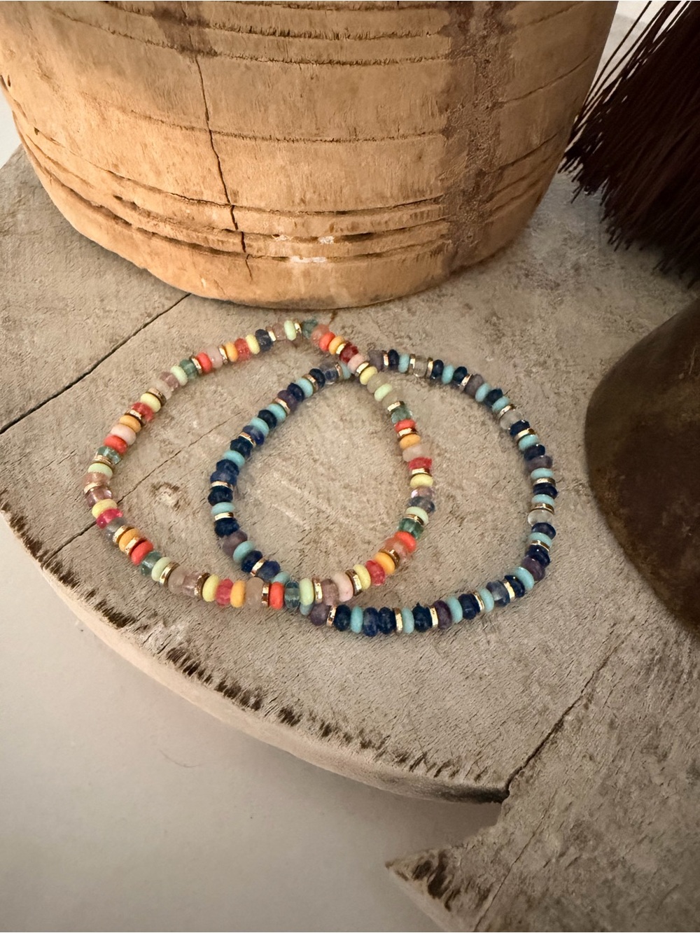 J. Crew Multicolor Beaded Stretch Bracelets (Blue, Red, Yellow, Green, Cream)